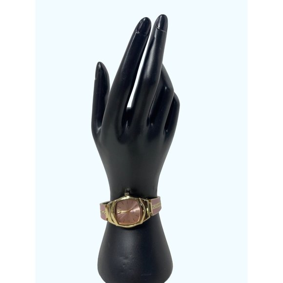 Unbranded Jewelry - Cuff Enamel Pink Bangle Bracelet Wrist Watch with Rhinestones Made in Japan